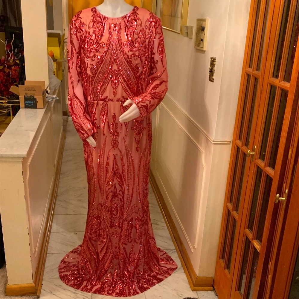 Elegant formal Pink Sequin Gown Plus Size 22